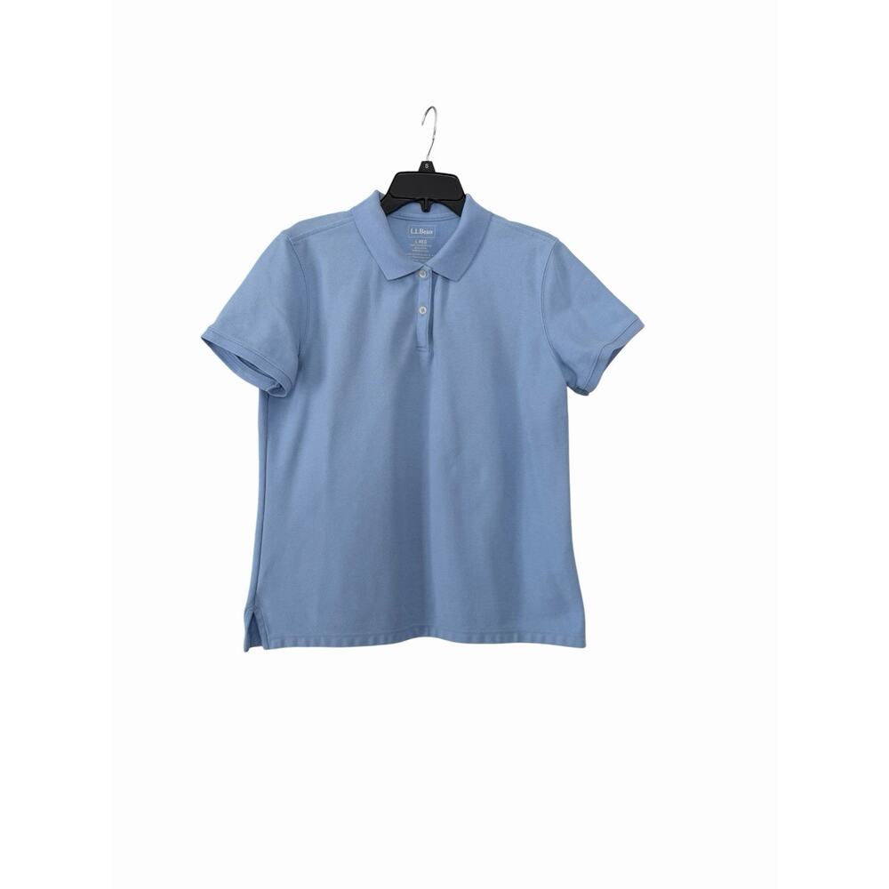 Women’s L.L. Bean Light Blue 100% Cotton Short Sleeve Polo Shirts Size L
